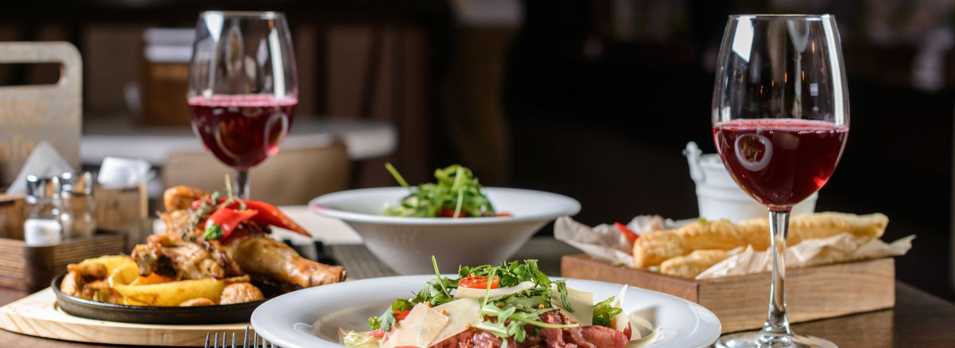Fine dining food with wine